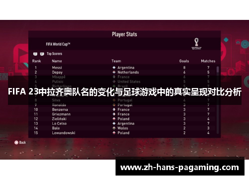 FIFA 23中拉齐奥队名的变化与足球游戏中的真实呈现对比分析
